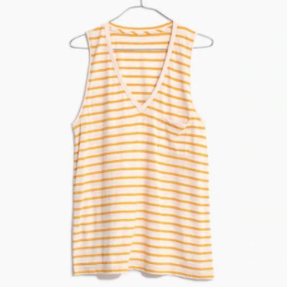Whisper Cotton V-Neck Pocket Tank Baker Stripe XS - Picture 1 of 6